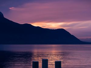 Preview wallpaper mountains, lake, sunset, switzerland