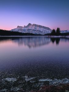 Preview wallpaper mountains, lake, sunset, shore