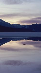 Preview wallpaper mountains, lake, surface, smooth surface, evening, twilight