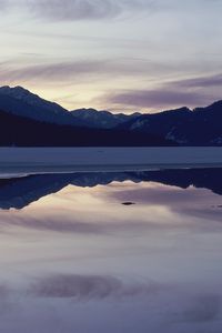 Preview wallpaper mountains, lake, surface, smooth surface, evening, twilight