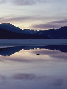 Preview wallpaper mountains, lake, surface, smooth surface, evening, twilight