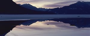 Preview wallpaper mountains, lake, surface, smooth surface, evening, twilight