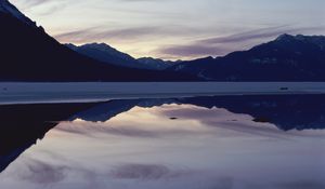 Preview wallpaper mountains, lake, surface, smooth surface, evening, twilight