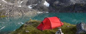 Preview wallpaper mountains, lake, tent, camping, nature