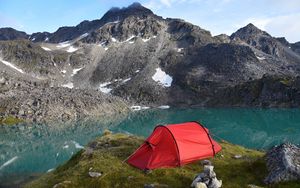 Preview wallpaper mountains, lake, tent, camping, nature