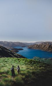 Preview wallpaper mountains, lake, top, hiking