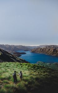 Preview wallpaper mountains, lake, top, hiking