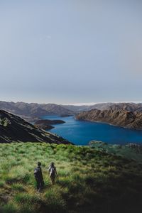 Preview wallpaper mountains, lake, top, hiking