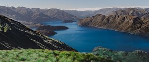 Preview wallpaper mountains, lake, top, hiking