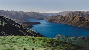 Preview wallpaper mountains, lake, top, hiking