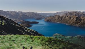 Preview wallpaper mountains, lake, top, hiking