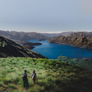 Preview wallpaper mountains, lake, top, hiking