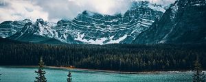 Preview wallpaper mountains, lake, tops, trees