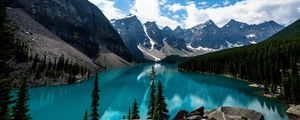 Preview wallpaper mountains, lake, tops, snowy, valley