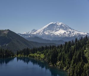 Preview wallpaper mountains, lake, trees, forest, landscape, nature