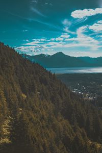 Preview wallpaper mountains, lake, trees, sky