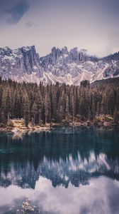 Preview wallpaper mountains, lake, trees, reflection, sky