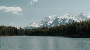 Preview wallpaper mountains, lake, trees, sky, landscape