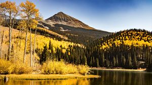 Preview wallpaper mountains, lake, trees, bushes
