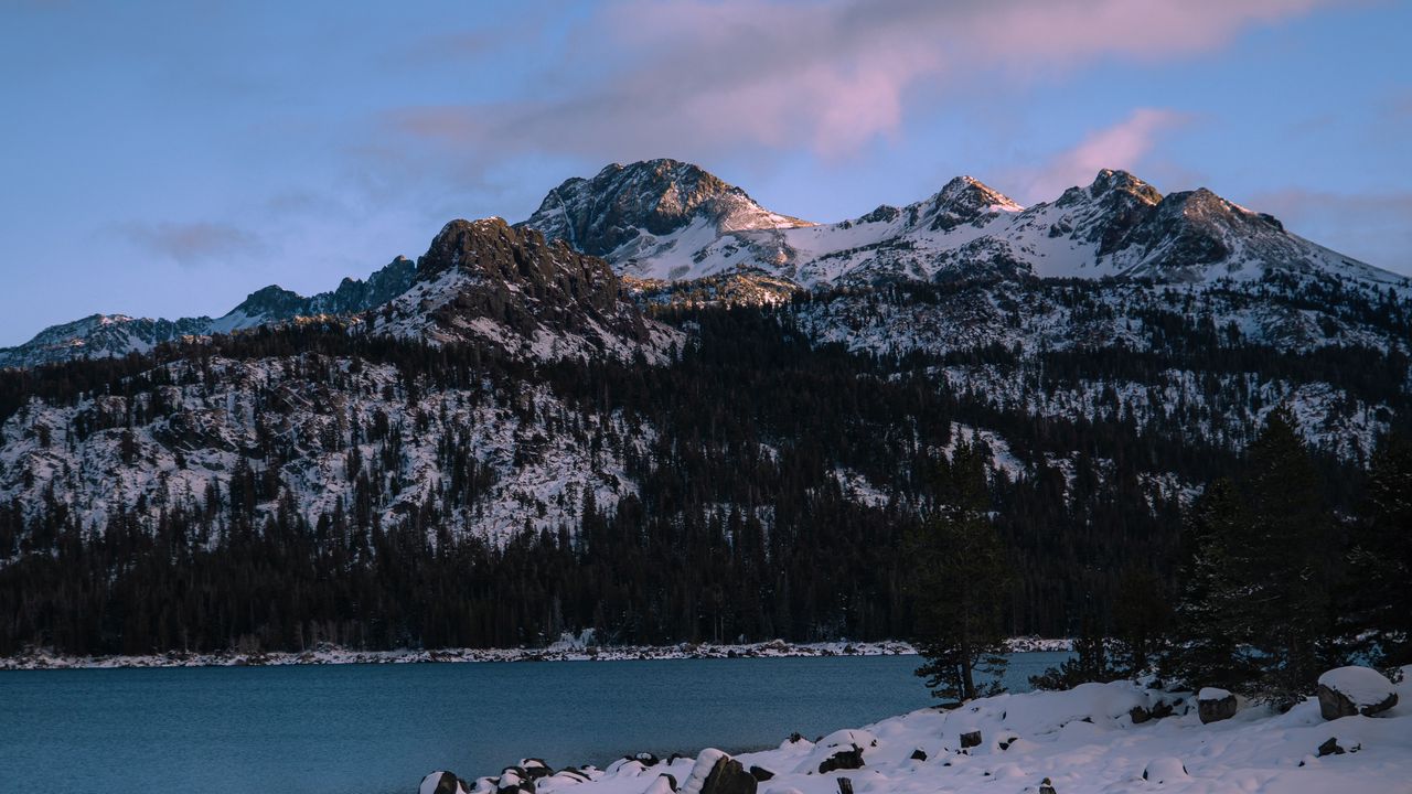 Wallpaper mountains, lake, trees, snow, winter, nature
