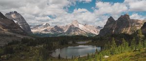 Preview wallpaper mountains, lake, trees, path, landscape, nature