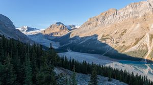 Preview wallpaper mountains, lake, trees, ice, landscape, nature