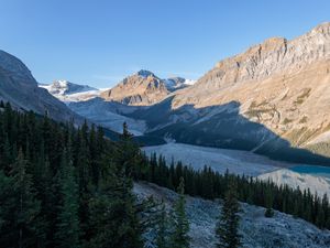Preview wallpaper mountains, lake, trees, ice, landscape, nature