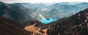 Preview wallpaper mountains, lake, trees, slopes, nature