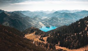 Preview wallpaper mountains, lake, trees, slopes, nature