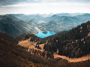 Preview wallpaper mountains, lake, trees, slopes, nature