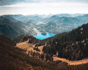 Preview wallpaper mountains, lake, trees, slopes, nature