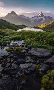 Preview wallpaper mountains, lake, valley, greenery, landscape