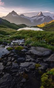 Preview wallpaper mountains, lake, valley, greenery, landscape