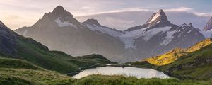 Preview wallpaper mountains, lake, valley, greenery, landscape