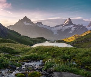 Preview wallpaper mountains, lake, valley, greenery, landscape