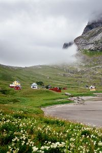 Preview wallpaper mountains, lake, valley, houses, nature