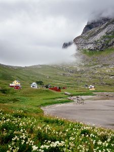 Preview wallpaper mountains, lake, valley, houses, nature