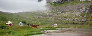 Preview wallpaper mountains, lake, valley, houses, nature