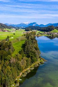 Preview wallpaper mountains, lake, valley, houses, landscape