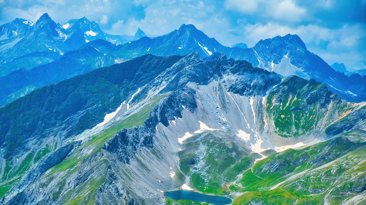 Wallpaper mountains, lake, valley, aerial view