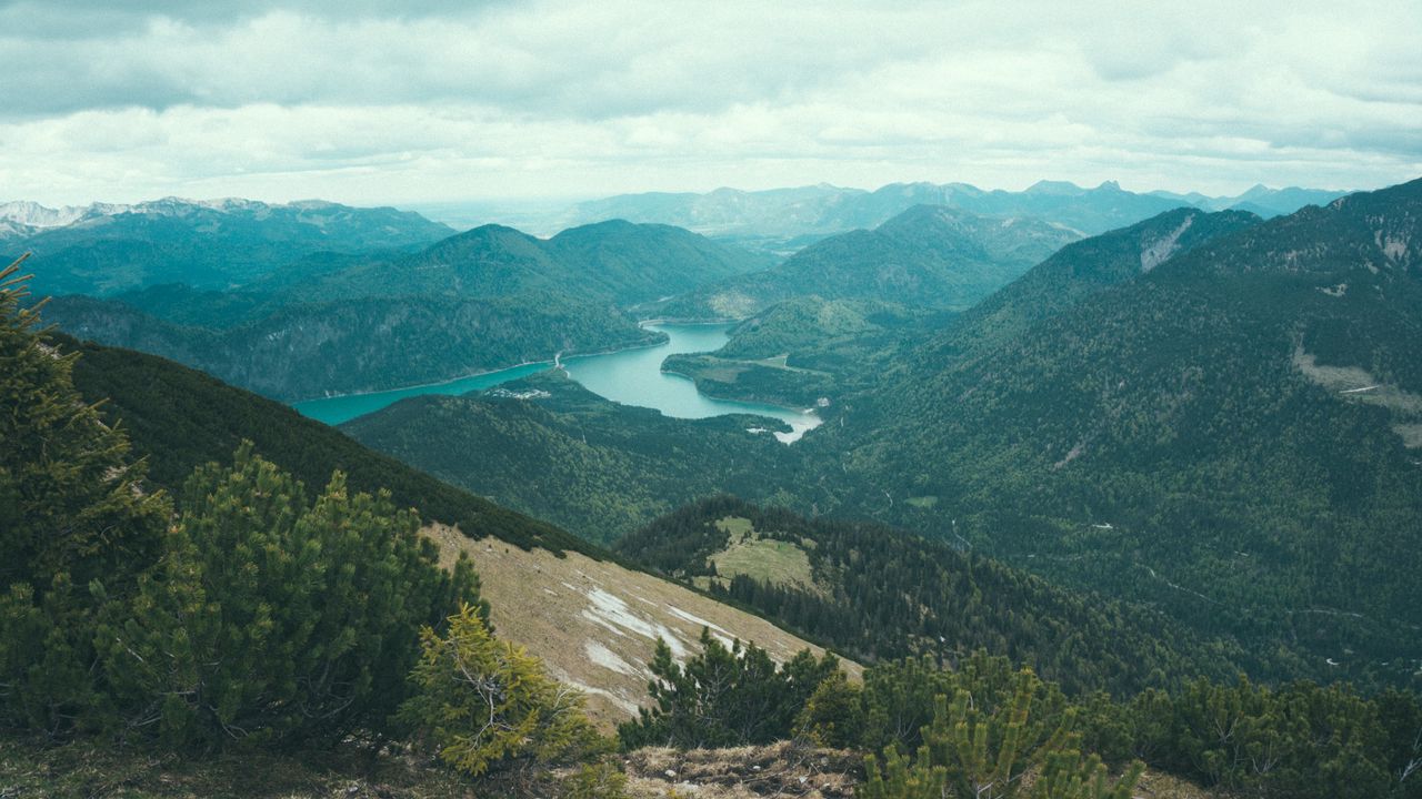 Wallpaper mountains, lake, view from above