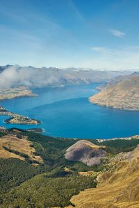 Preview wallpaper mountains, lake, view from above, clouds, new zealand