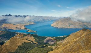 Preview wallpaper mountains, lake, view from above, clouds, new zealand