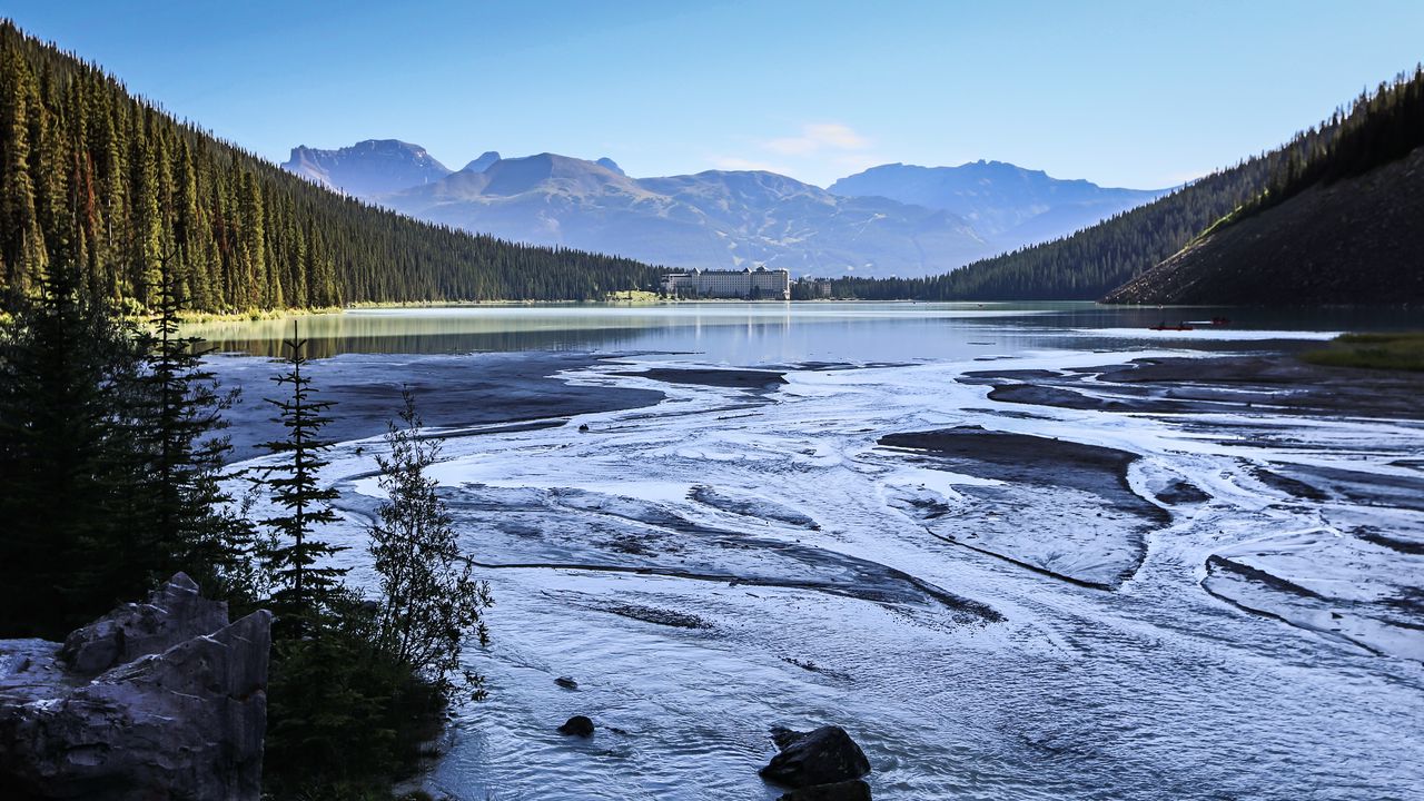 Wallpaper mountains, lake, waves, trees, landscape, nature