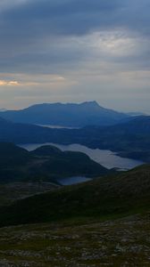 Preview wallpaper mountains, lakes, slope, grass, nature