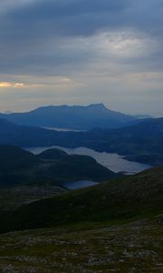 Preview wallpaper mountains, lakes, slope, grass, nature