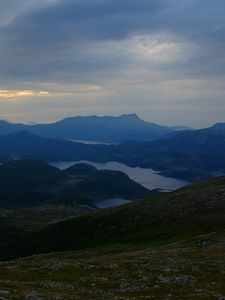 Preview wallpaper mountains, lakes, slope, grass, nature