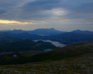 Preview wallpaper mountains, lakes, slope, grass, nature