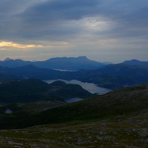 Preview wallpaper mountains, lakes, slope, grass, nature