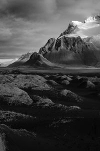 Preview wallpaper mountains, landscape, bw, hilly, gloomy